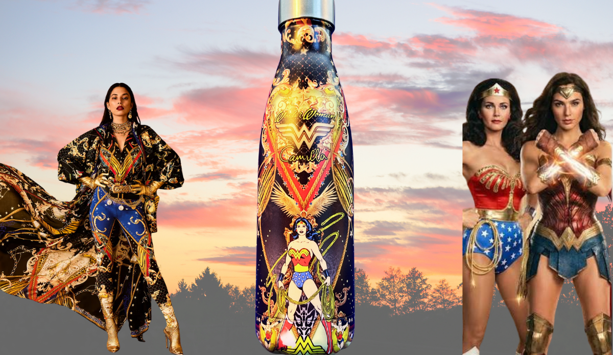 Camilla Wonder Woman Water Bottle with CAMILLA Wonder Woman fashion look and classic and modern Wonder Woman portrayals