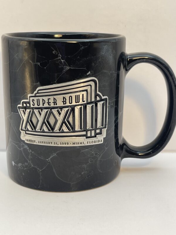 NFL Super Bowl XXXIII raised metal logo mug