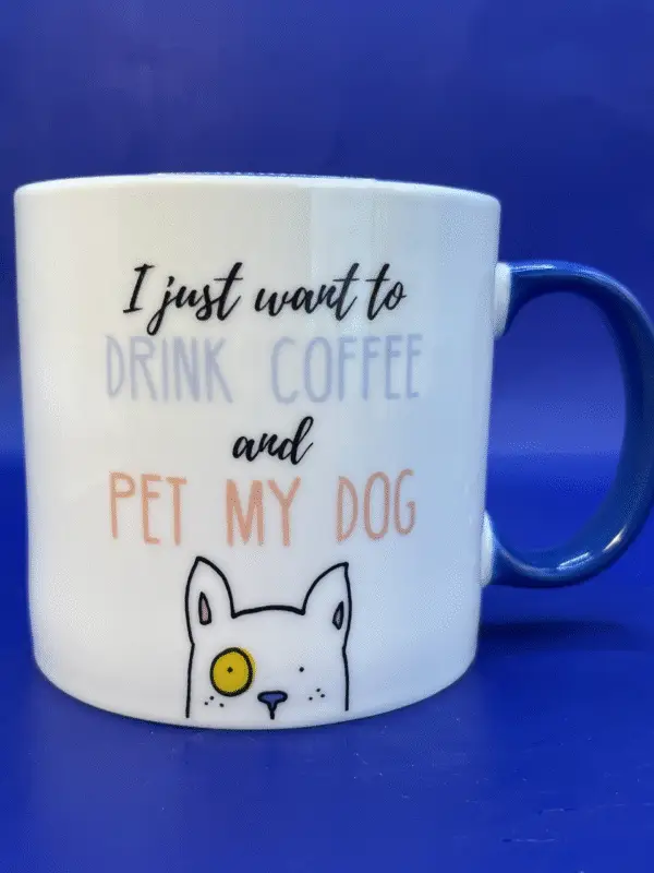 This 24-ounce white ceramic mug is not just a coffee vessel. It’s also a statement piece for every dog lover out there. The exterior boasts a calming blue color that wraps around the mug. Giving it a vibrant and cheerful look.