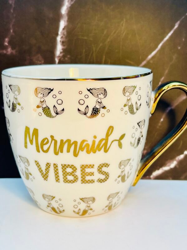 Mermaid Vibes Coffee Mug with gold lettering design