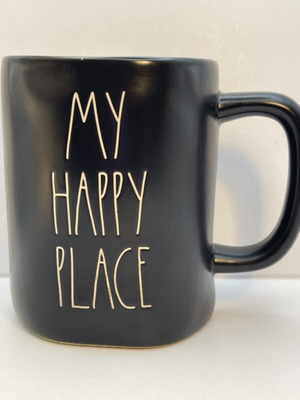 Rae Dunn My Happy Place black ceramic mug