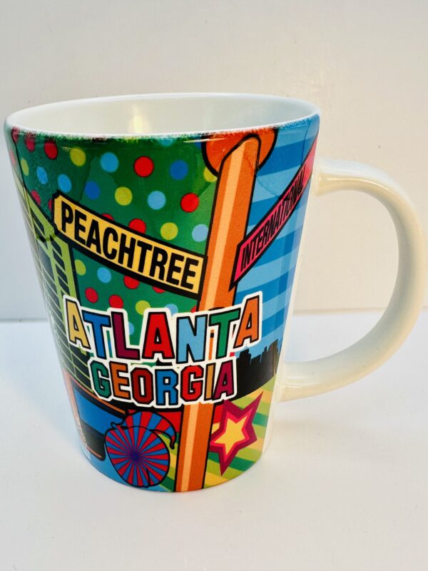 Atlanta Landmarks Souvenir Coffee Mug with colorful skyline
