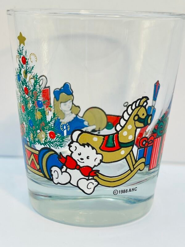 Retro Christmas glass with tree and presents