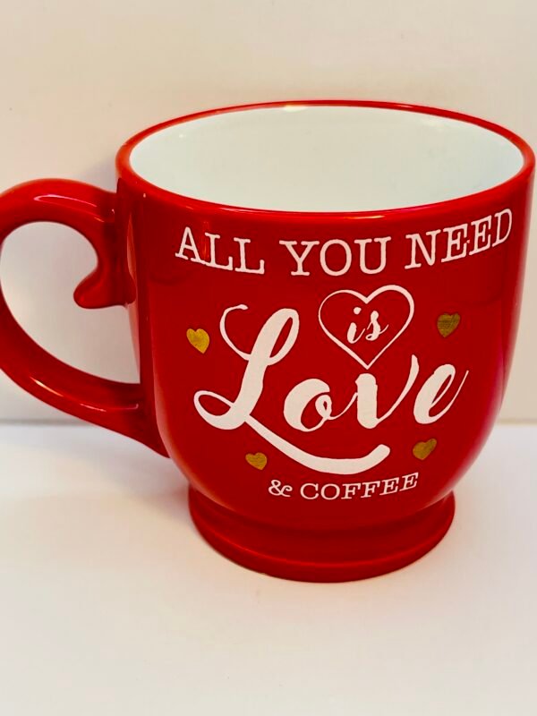 love and coffee mug top view interior
