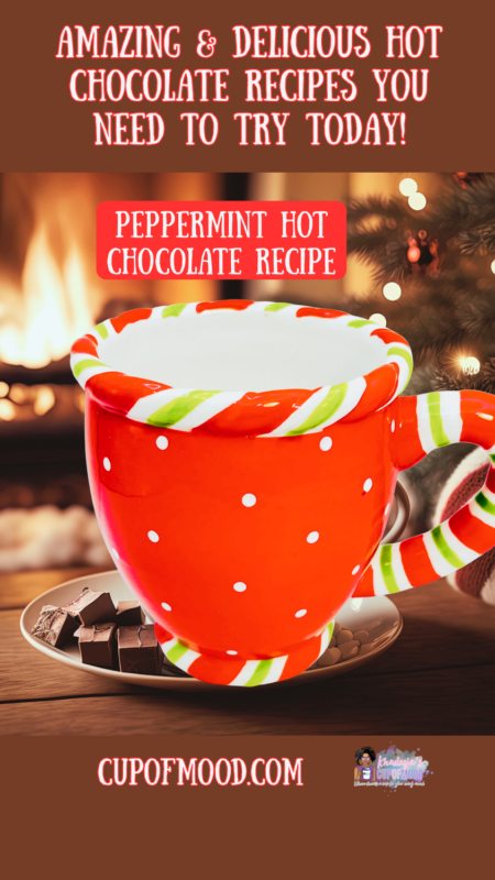 Peppermint hot chocolate recipe in a festive red mug