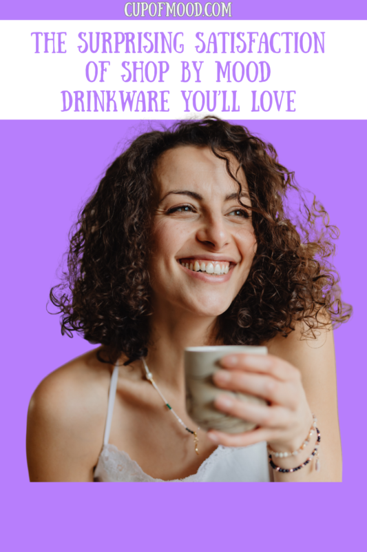 Woman enjoying a cozy moment with a mug, representing the surprising satisfaction of shop by mood drinkware at CupofMood