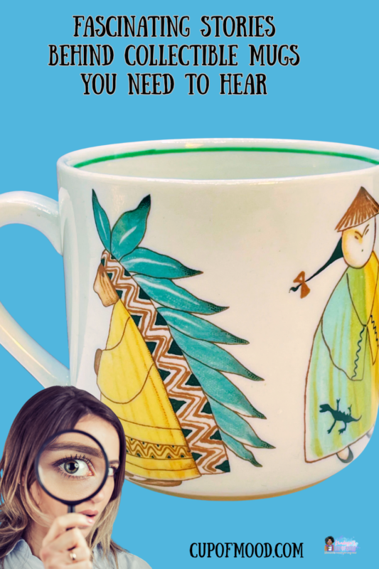 Close-up of collectible mug artwork encouraging curiosity and closer looking