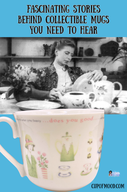 Vintage collectible mug photographed alongside archival imagery of Anja Juurikkala