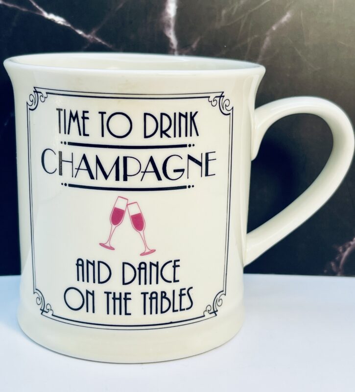 champagne and dance on the tables mug front view