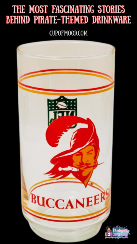 Pirate-themed drinkware glass featuring buccaneer symbolism