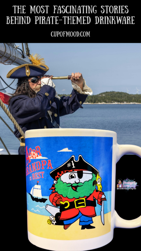 Pirate-themed drinkware mug featuring playful pirate character art