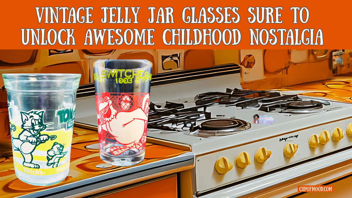 vintage jelly jar glasses in retro kitchen childhood nostalgia