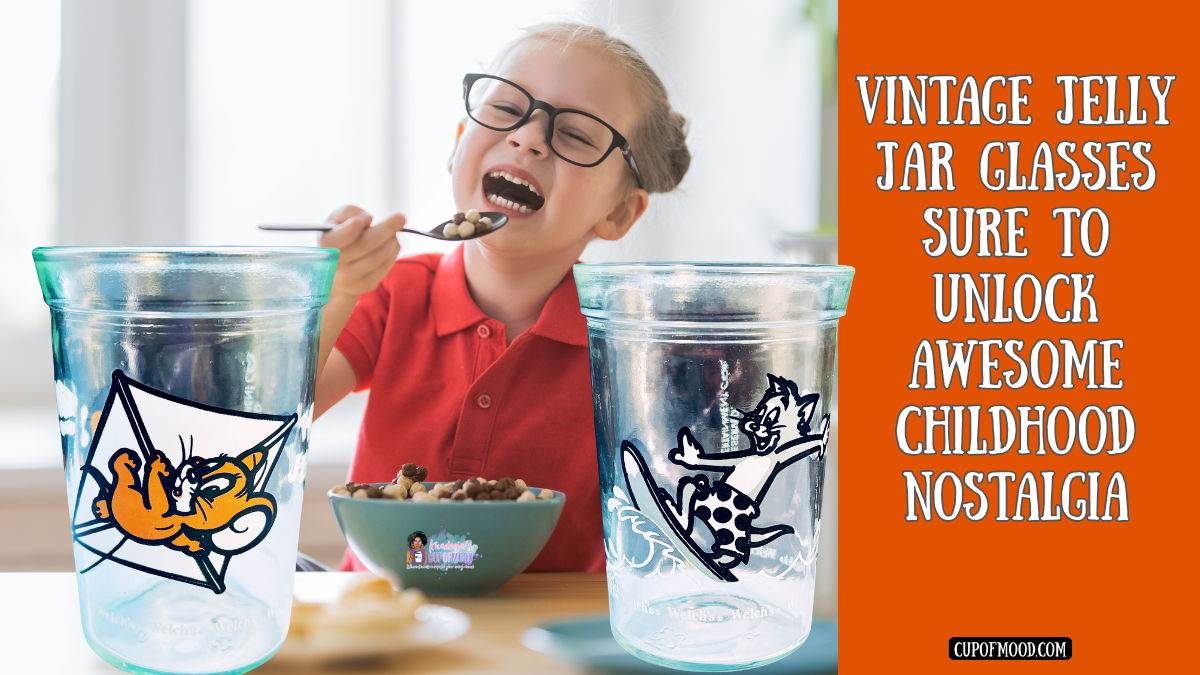 vintage jelly jar glasses at breakfast table with joyful memories