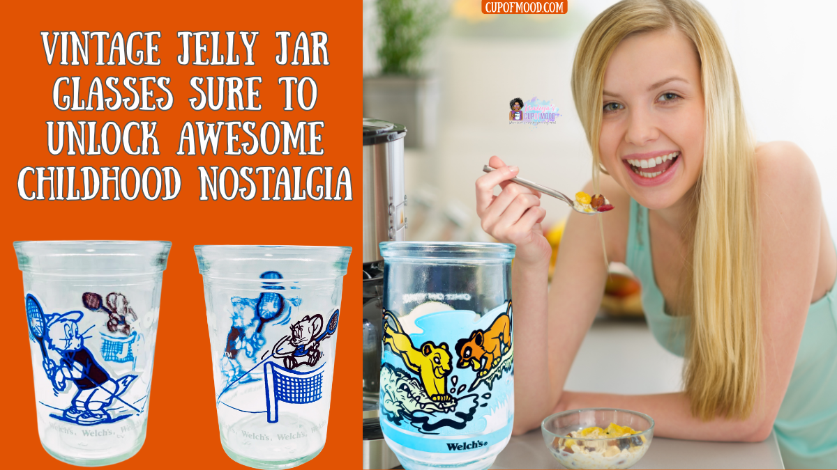 vintage jelly jar glasses lined up childhood memories