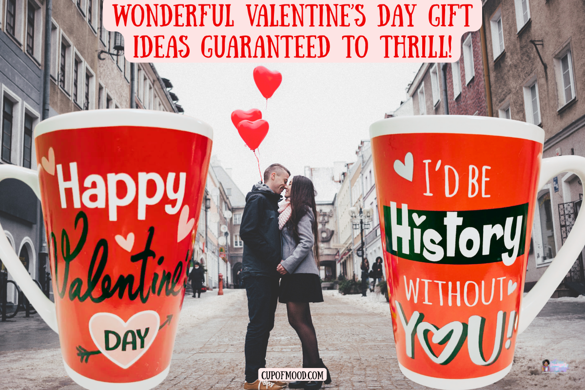 Valentine’s Day mugs with heartfelt sayings and red heart designs