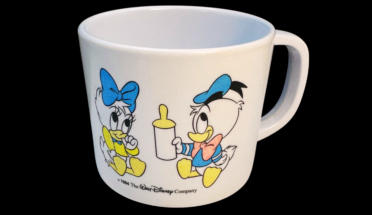 1984 Disney Babies Mug front view featuring Baby Donald and Baby Daisy