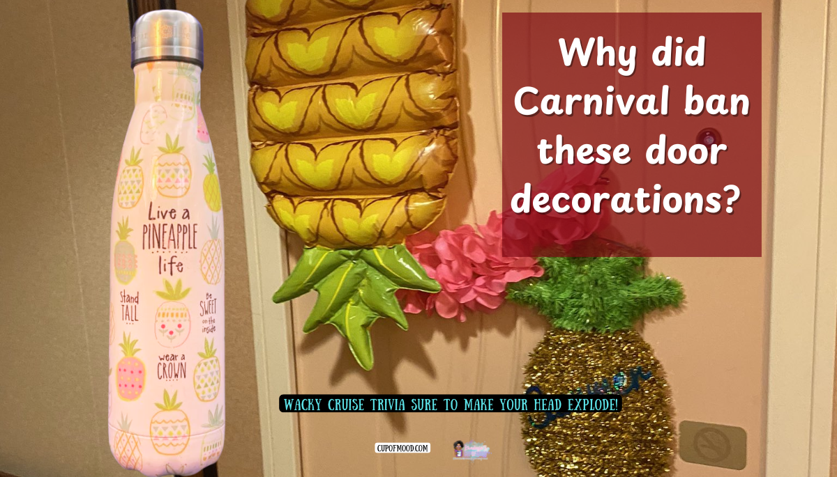 Carnival cruise pineapple door decorations and pineapple travel tumbler on cabin door