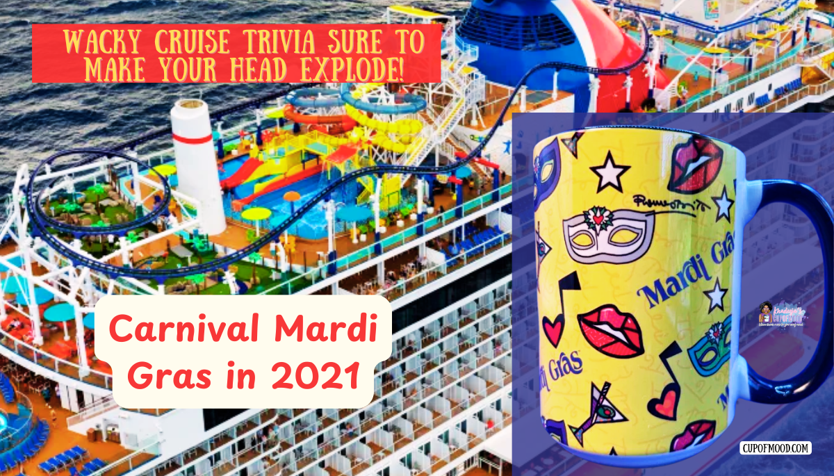 Carnival Mardi Gras 2021 cruise trivia answer slide featuring first roller coaster at sea