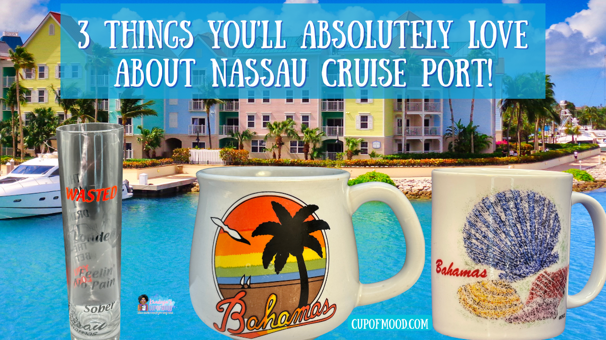 Bahamas pastel waterfront buildings with Bahamas souvenir drinkware
