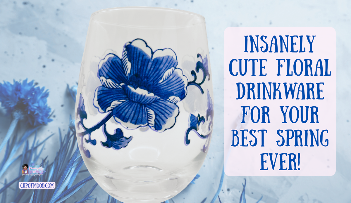 floral drinkware blue flower stemless wine glass with elegant blue floral design