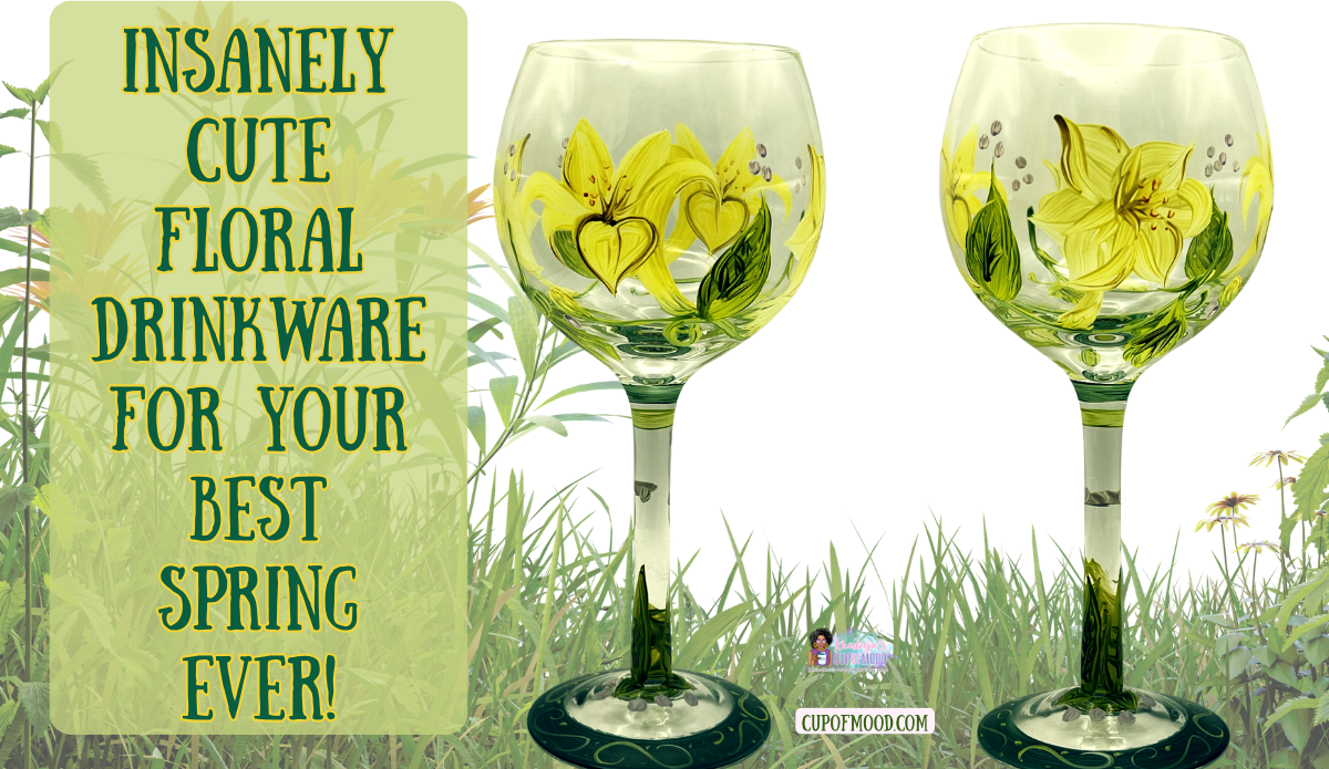 floral drinkware yellow lily wine glass with hand painted spring flower design