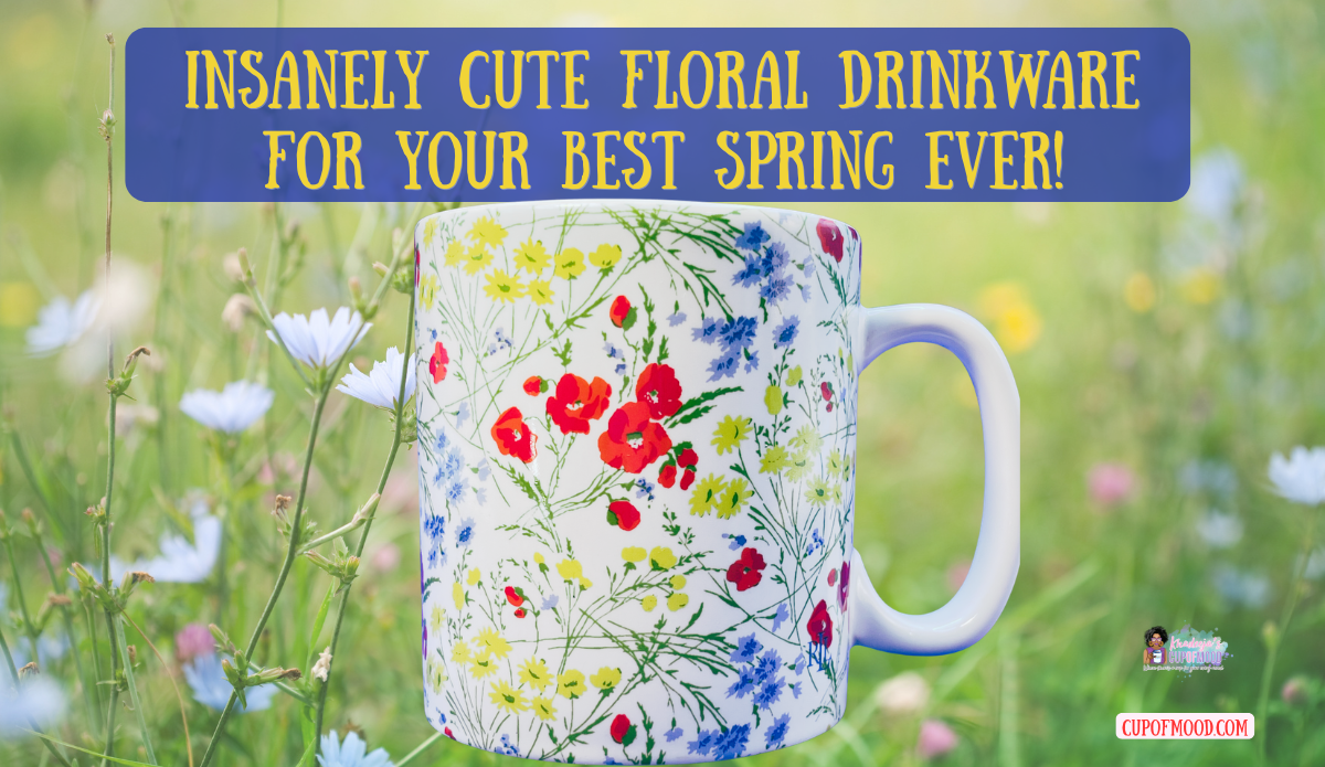 floral drinkware wildflower coffee mug with colorful spring flowers in meadow setting
