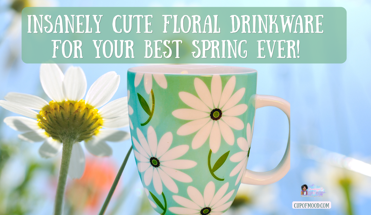 floral drinkware daisy coffee mug with white flowers on soft blue background