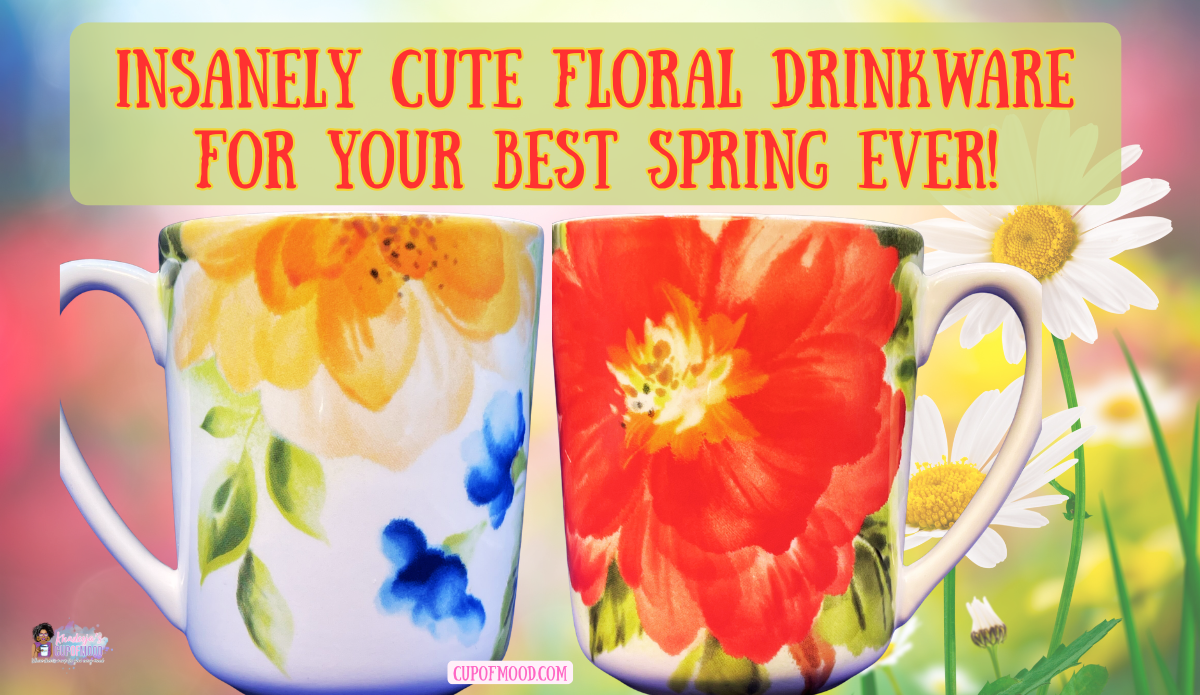 floral drinkware painted flower mugs with bold red yellow and blue floral designs