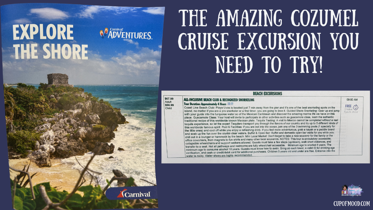Carnival Adventures brochure for Cozumel cruise excursion at Playa Uvas beach club
