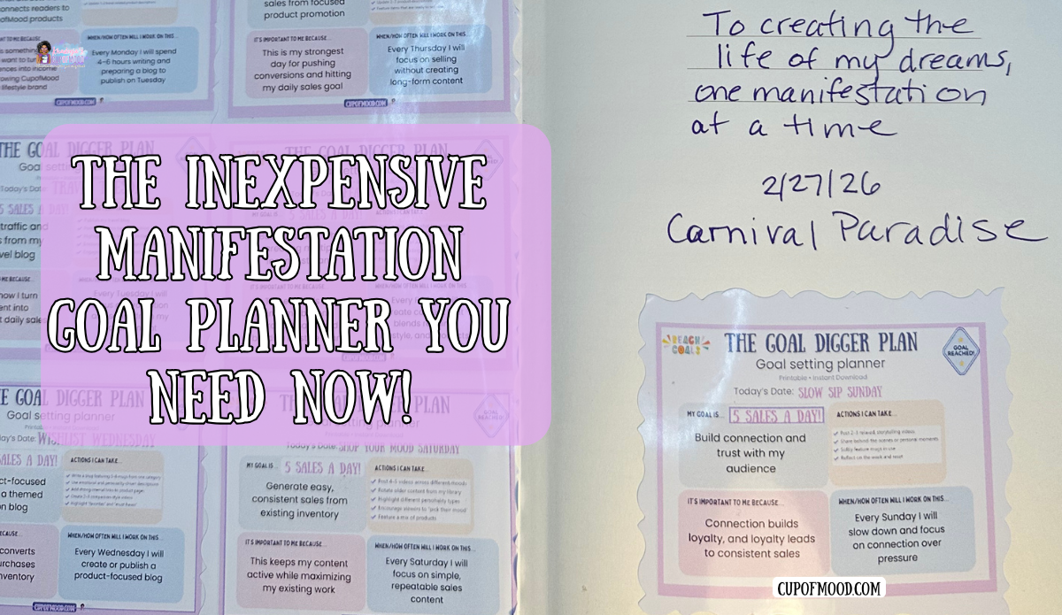 written manifestation goal with planner showing personal goal setting and intention