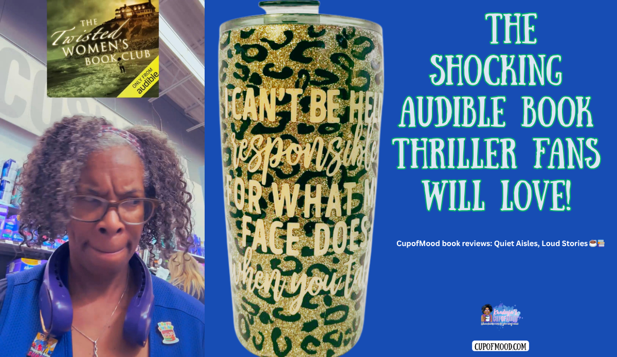 Khadeeja reacting to dramatic audiobook moment with bold tumbler