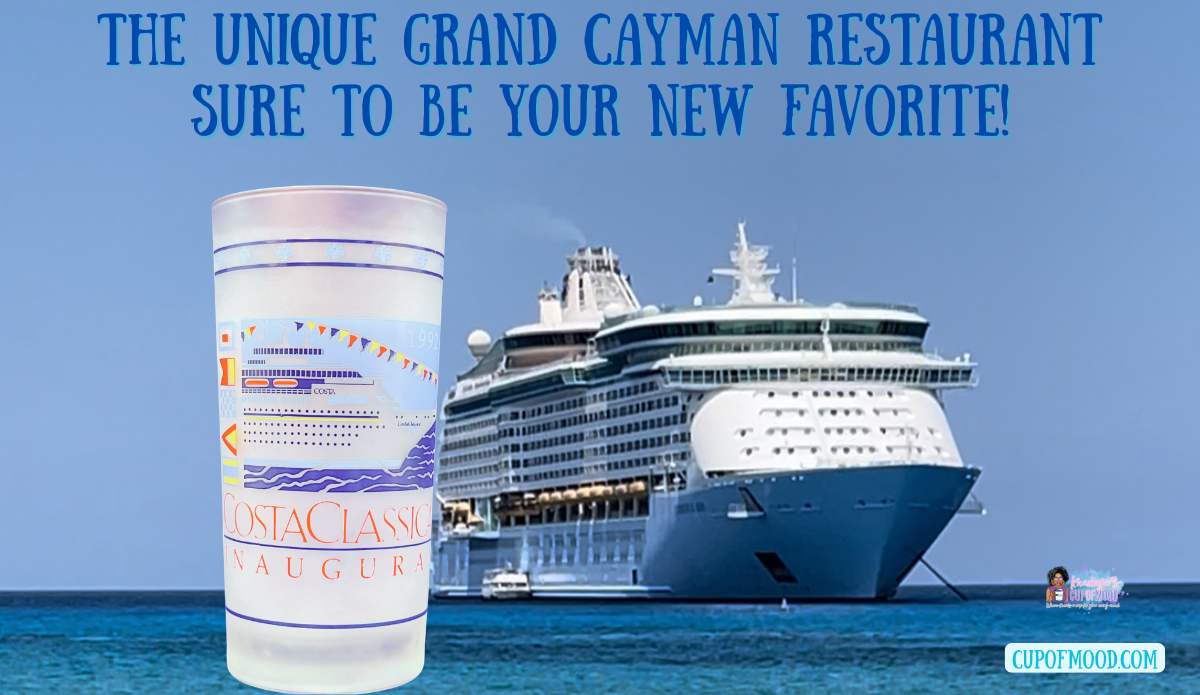 cruise ship Grand Cayman with souvenir travel cup