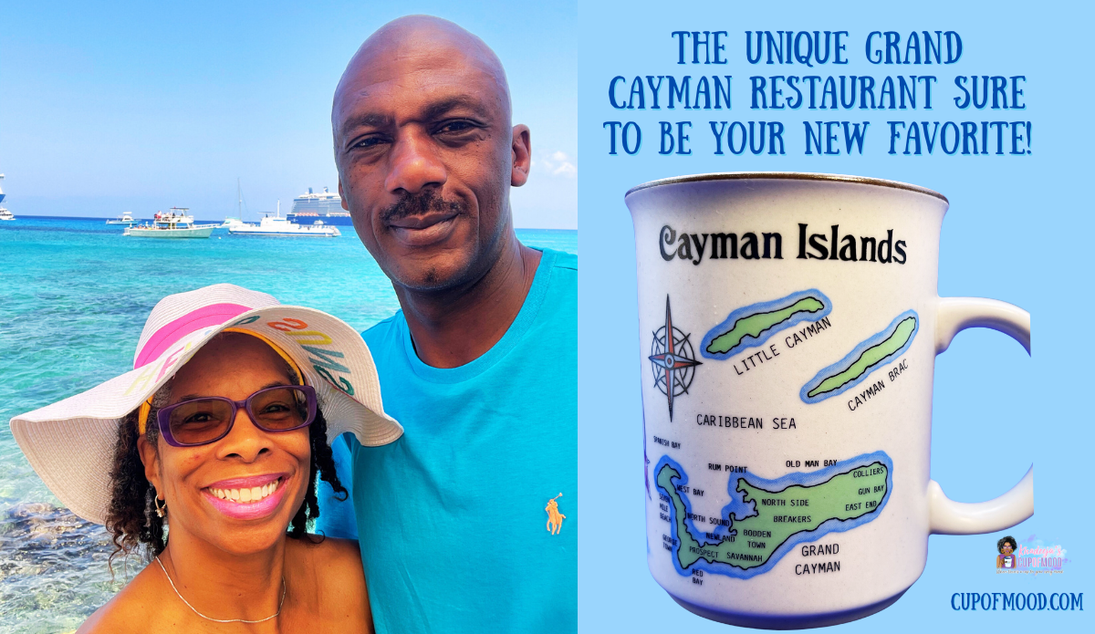 Cayman Islands souvenir mug with ocean view near Grand Cayman cruise port