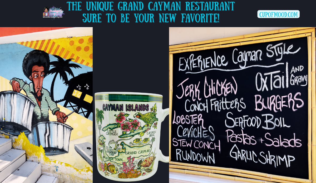 Caribbean restaurant wall art and menu at Grand Cayman cruise port restaurant