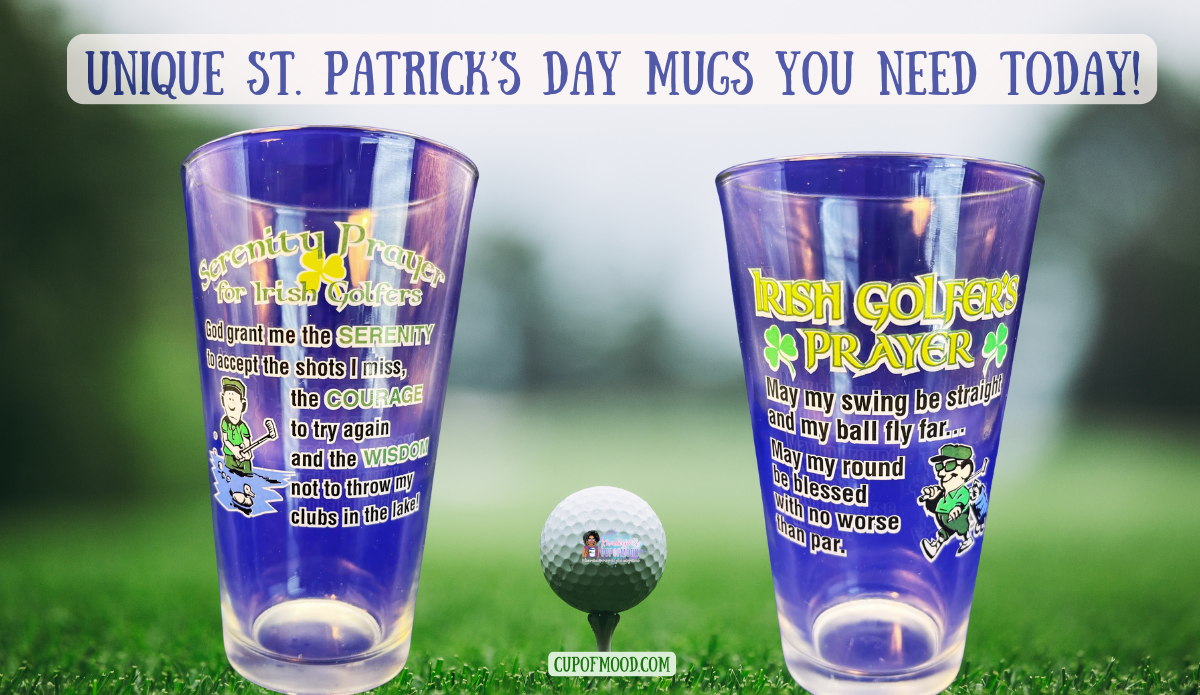 Irish golfer prayer pint glasses representing funny St. Patrick’s Day drinkware