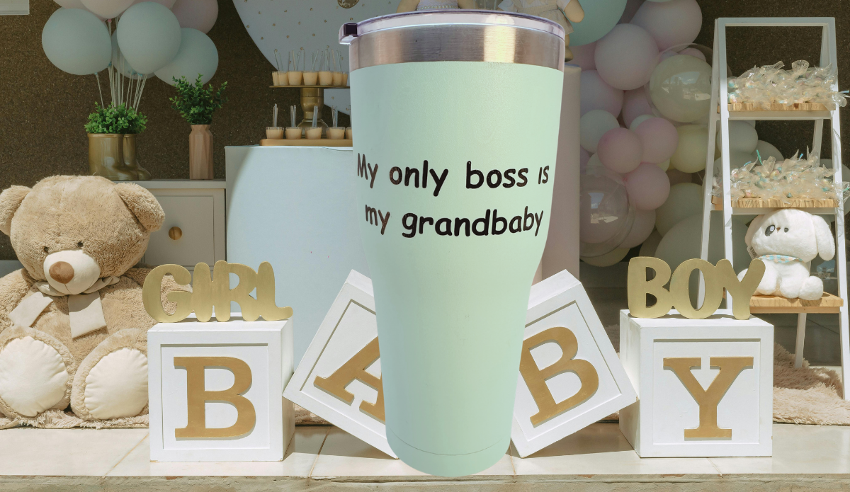 My Only Boss Is My Grandbaby tumbler baby shower scene