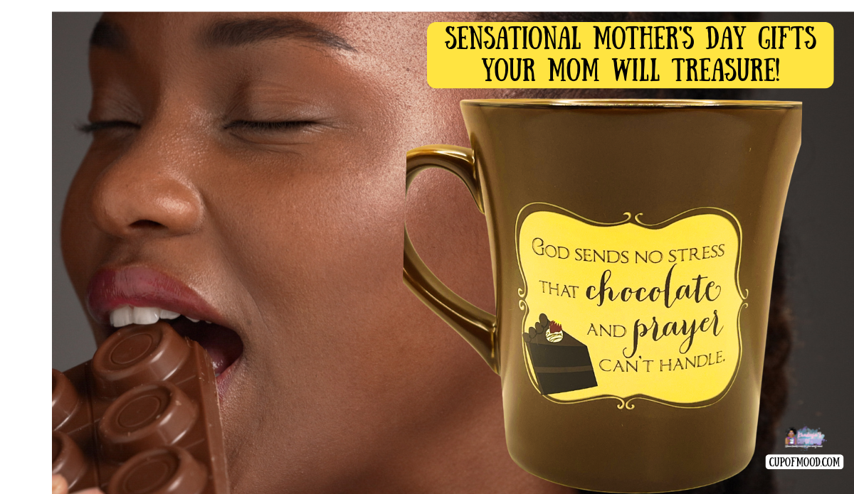 woman enjoying chocolate with faith based mug chocolate and prayer Mother’s Day gifts