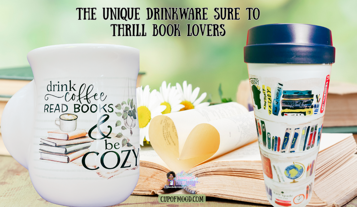 cozy reading book lovers drinkware mug and tumbler with open book and flowers