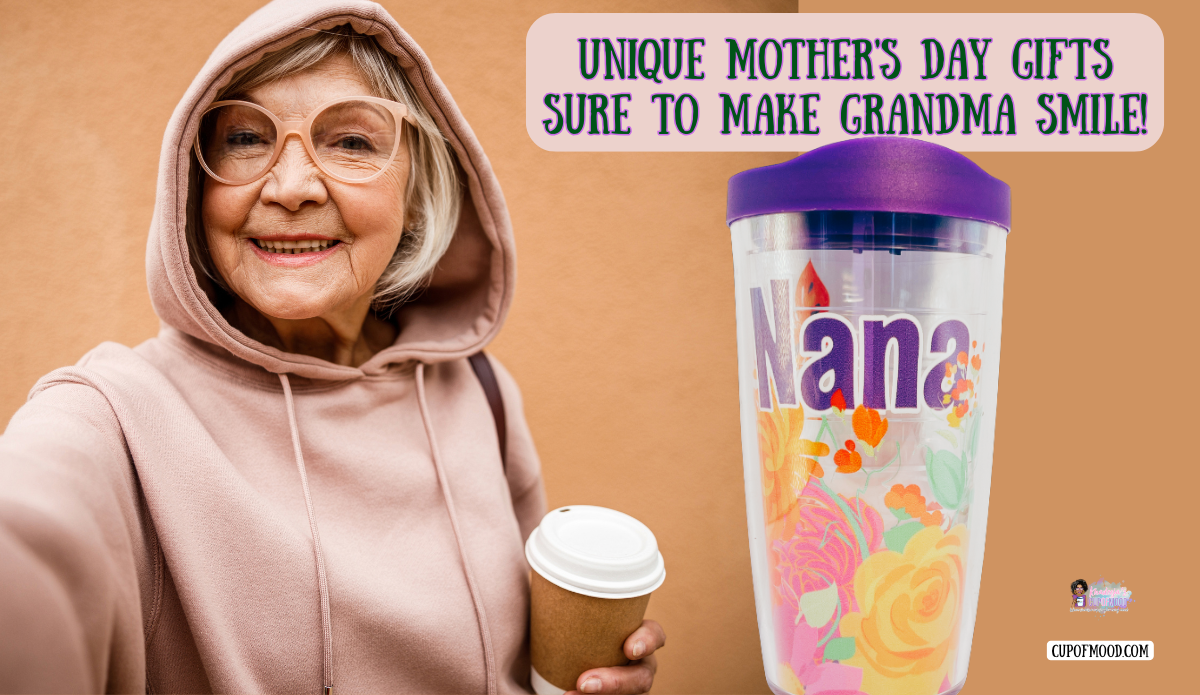 unique Mother’s Day gifts for grandma Nana tumbler with modern grandmother holding coffee