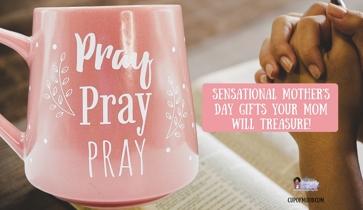 hands in prayer with pink pray pray pray mug faith based Mother’s Day gifts