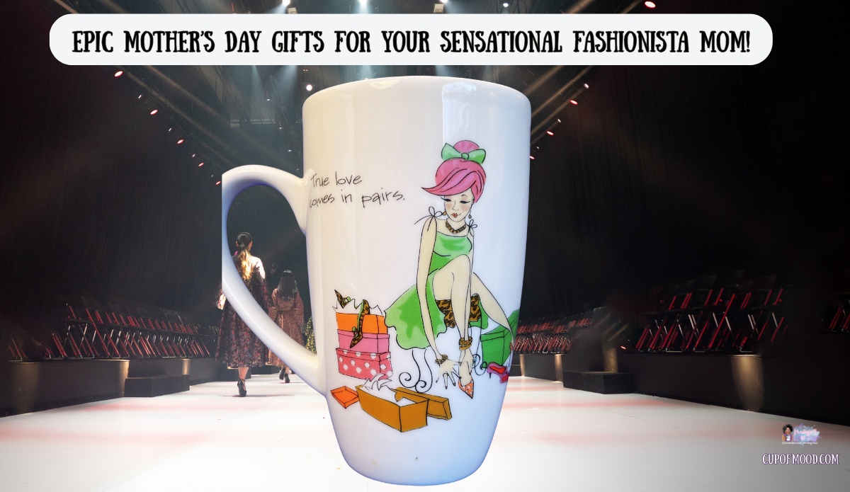 True love comes in pairs fashionista mug with shopping bags and stylish woman CupofMood