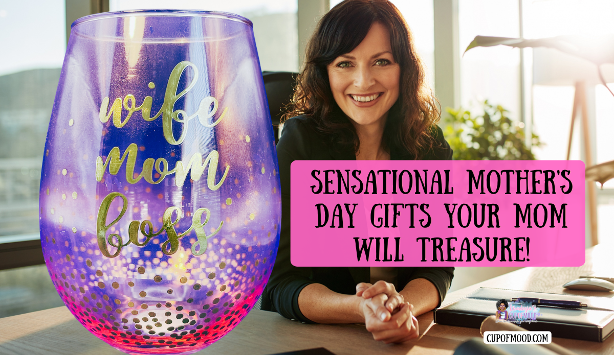 woman smiling with wife mom boss wine glass empowering Mother’s Day gifts
