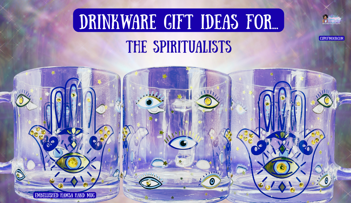 embellished hamsa hand mug spiritual glass coffee cup gift idea