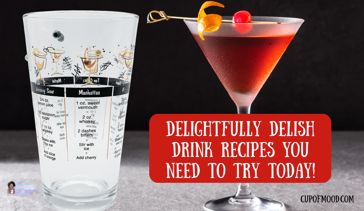 Colorful cocktail recipe glass featuring Manhattan recipe and classic cocktail recipes paired with Manhattan drink