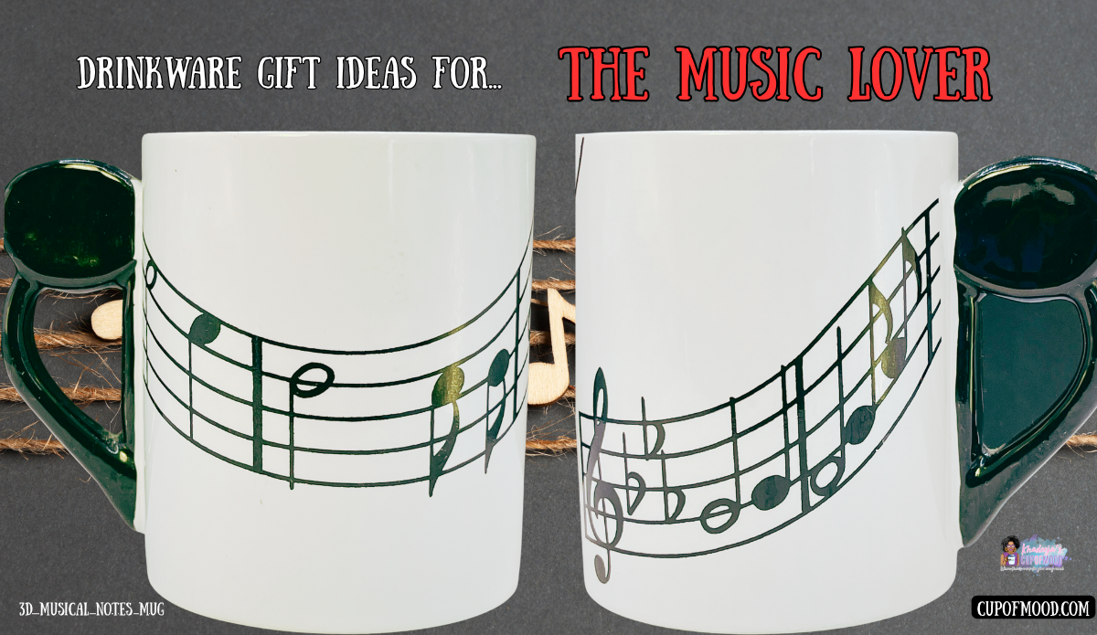 3D musical notes coffee mug with sheet music design and musical note shaped handle for music lovers gift