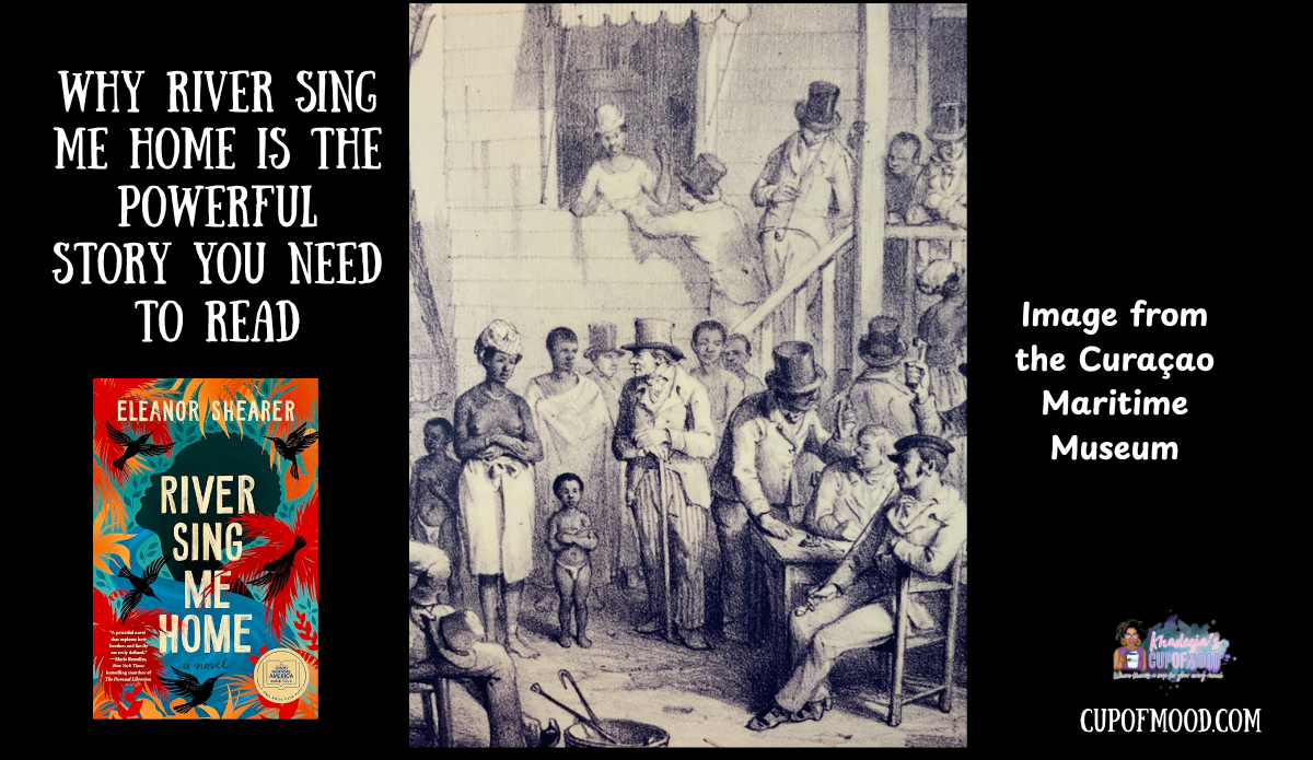 Historical slave auction image from the Curaçao Maritime Museum connected to River Sing Me Home