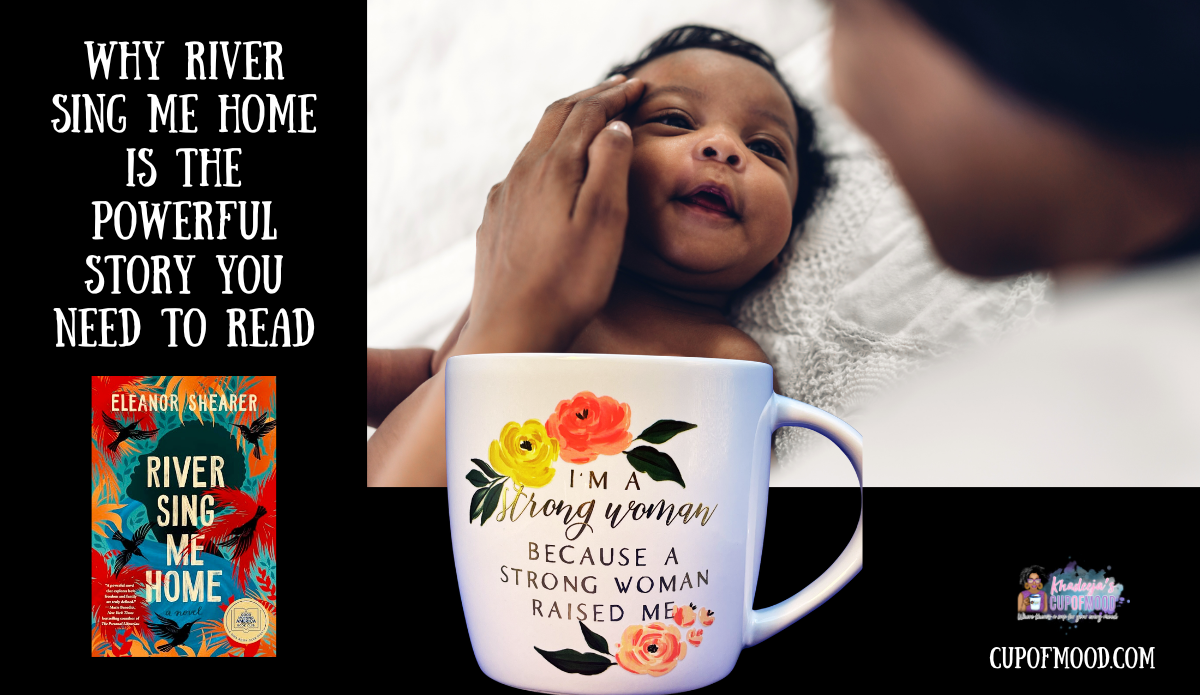 Mother and baby image with strong woman mug connected to the motherhood themes in River Sing Me Home