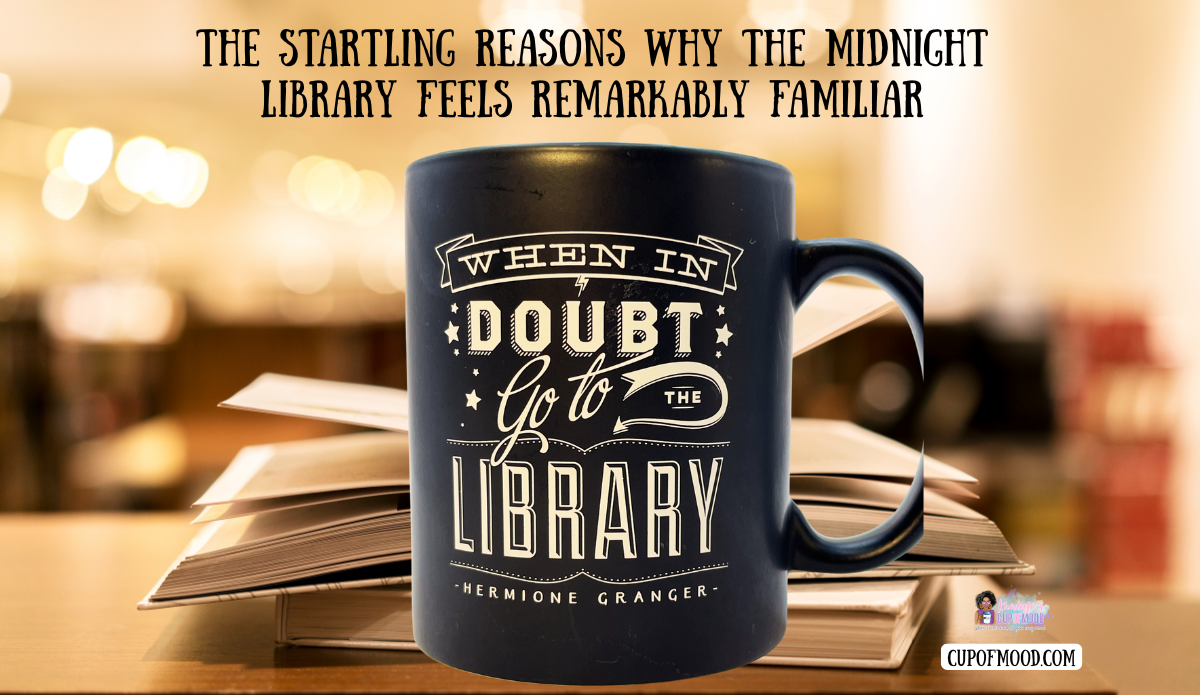Library themed mug inspired by The Midnight Library review