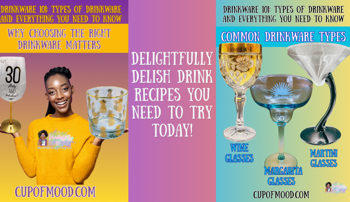 Drinkware 101 types of drinkware educational graphic featuring wine glasses margarita glasses and martini glasses
