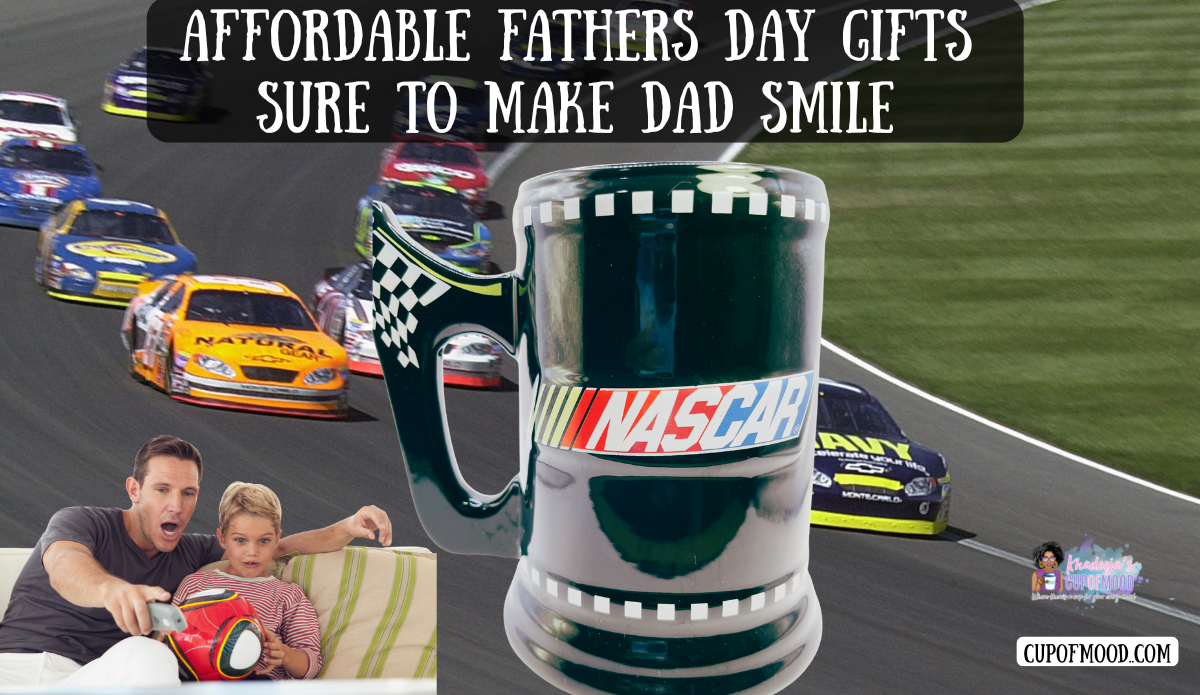 Affordable Fathers Day gifts featuring NASCAR beer stein for racing fans.